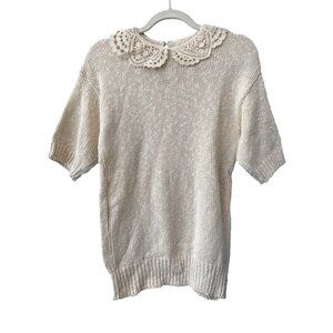 Vintage 90s College Point Sweater Size Large Crochet Peter Pan Deadstock NEW